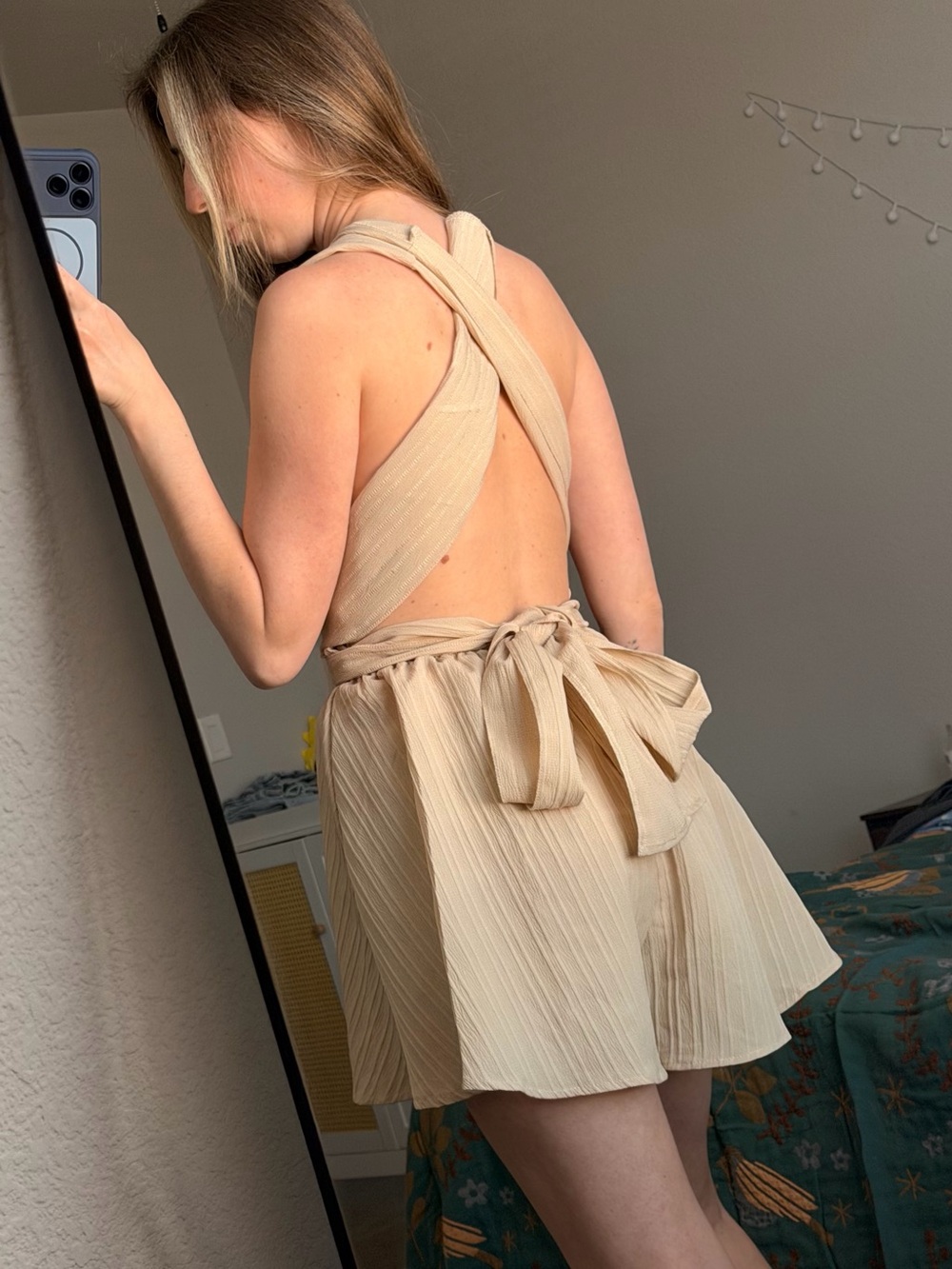 Beige Plunge Wrap Mini Dress - Elegant Women’s Dress